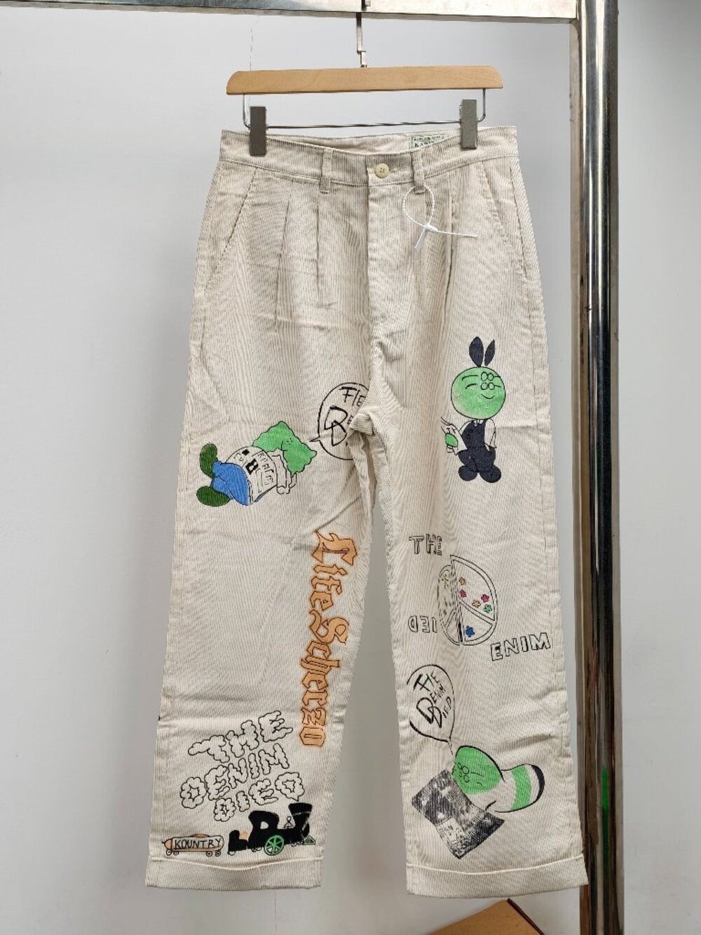 KAPITAL Kountry Cream Corduroy Cartoon Print Wide Leg Pants